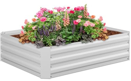 Relaxdays Huerto Urbano, Metal Galvanizado, Jardinera para Cultivar Flores, Plantas y Verduras, 30 x 120 x 90 cm, Blanco, Hierro