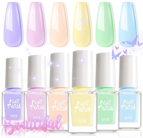 6 Farben Macaron Nagellack Set - Grün, Lila, Blau, Gelb & Pink Glitzer-Schimmer Nail polish, Schnelltrocknender Nagellack mit cremigem Finish, Langanhaltender Chip Resistant, Kein UV/LED (Grün)