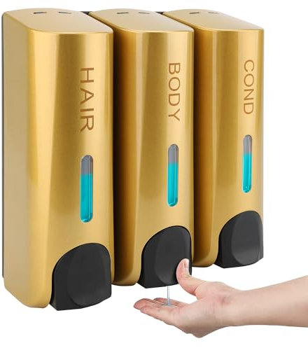 Seifenspender ABS 3 * 350 Ml Manueller 3-Kammer-Wandmontage-Shampoo-Conditioner-Spender für das Hotel zu Hause (Gold)