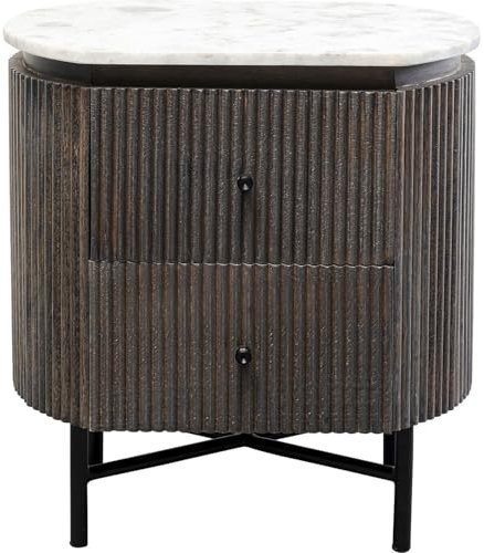 Kare Design Kommode Glenn, Schwarz/Braun, Nachttisch, Ablage, Mango Massivholz, Marmor Deckplatte, Stahlgestell, Schlafzimmer, 55x50x35 cm (H/B/T)