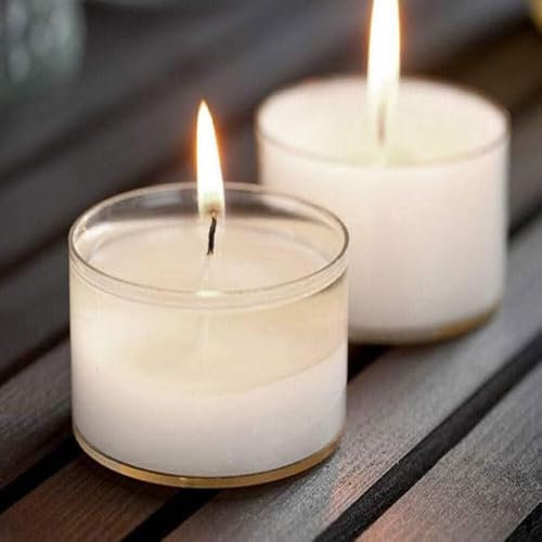 Tealight T-Light Candele Trasparenti Ø 3,9 cm h. 2,7 cm – Confezione da 50 Pezzi, Durata 8 Ore – Perfette per Creare Atmosfere Magiche e Accoglienti. Cera di altissima qualità