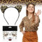 Karneval Leoparden Ohren Haarreif und Leoparden Gesichtstattoo, Leoparden Kostüm Damen Kinder für Fasching Halloween, Glitzer Leopard Face Tattoos Temporäre Leopardenmuster Katzenohren Haarreif Set