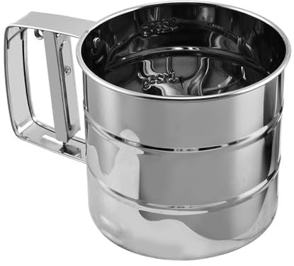Yitexin 2 Cup Flour Sifter for Baking, Flour Sifter Stainless Steel, Hand Press Design Flour Sieve Baking Supplies, 20 Mesh Powdered Sugar Sifter for Kitchen Cake Bread (Silver)