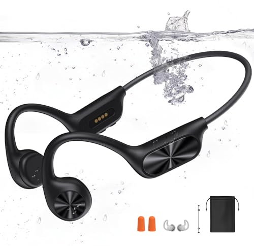Dnniakm Auriculares de natación, conducción ósea, Bluetooth 5.4, IPX8 impermeables, auriculares deportivos con memoria 32G, auriculares subacuáticos con reproductor de MP3 para natación, auriculares