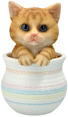 Figuren Shop GmbH Dekofigur Katze im Blumentopf – Orange getigertes Kitten, handbemalte Statue, 16 cm Höhe