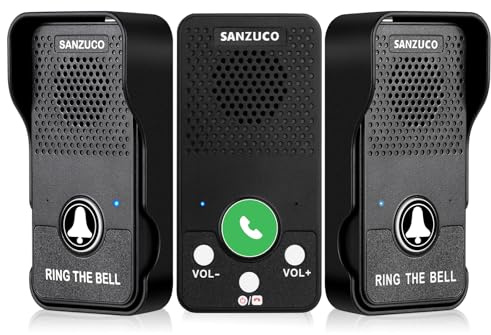SANZUCO Wireless Doorbell, Full Duplex Doorbells Hands Free, 1000ft Range Rechargeable Ourtdoor Intercom Door Bell with 4 Chimes 8 Level Volume LED Flash 1 Receiver+2 Transmitters