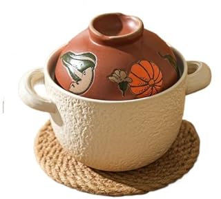 Cacerola Olla de barro pequeña Claypot for el hogar, cazuela, utensilios de cocina de cerámica, ollas for guisar for cocinar, olla de arcilla resistente al calor for cocinar Para La Cocina(800ml Brown