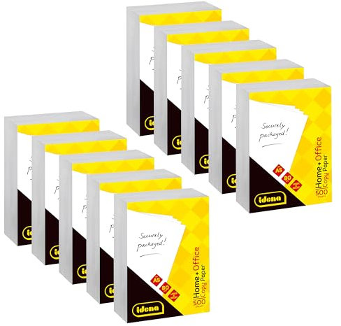 Idena 90951 - Kopierpapier DIN A5, 10 Packungen je 500 Blatt 80g/m², weißes Druckerpapier für Laser- & Inkjetdrucker