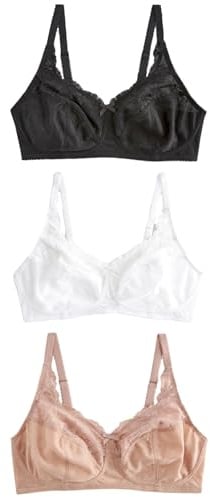 NEXT Damen Spitzen-BHS, Vollschalen und Stützeffekt, 3er-Pack Schwarz/Weiß/Praline Nude 90