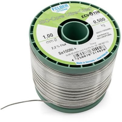 GALLUNOPTIMAL by FELDER Lötdraht Sn100Ni+ für allgemeine Elektronikanwendungen | 1,0mm | 500g Spule | bleifrei mit 2,2% Flussmittel Ultra-Clear | REL0 | für Elektronik, Elektrotechnik uvm.
