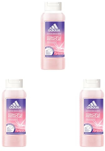 adidas Active Skin & Mind Skin Rescue Duschgel für Frauen, feuchtigkeitsspendende Körperpflege für schnelle Hautregeneration, 250ml (Packung mit 3)