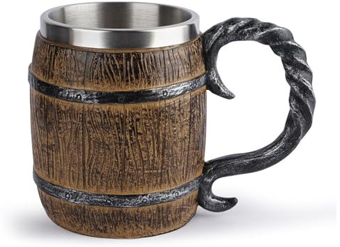 Whiskey Barrel Cup, 450ml Old-Fashioned Wooden Whiskey Beer Cup, Medieval Norse Mugs, Cup Simulation Style Drinkware Antique, Vintage Bar Beer Mug for Restaurant, Home Decor