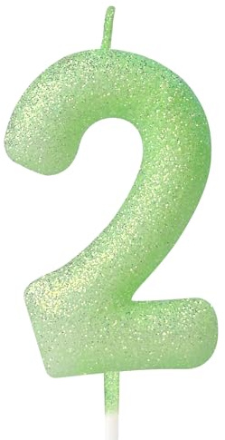 mciskin Fluoreszierend Grüne Nummer 2 Kerzen für Kuchen,Glitzer Macaron 2 Kerze Geburtstag Mädchen,2. Geburtstag Dekorationen für Mädchen Junge,Fluoreszierend Grüne Kuchen Topper für Party, Babypartys