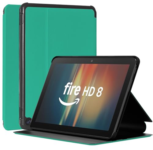 8 Inch Tablet Hülle mit automatischer Wake/Sleep-Funktion, Nicht für TCL Nokia iPad Samsung Tablet, Faltbarer Vorderseite aus Leder und Weich TPU Rückseite Hülle für 8 inch Tablets (Grün)