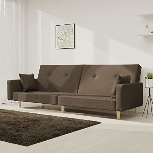 Hoopleep Schlafsofa 2-Sitzer mit 2 Kissen, Taupe Stoff, Holzrahmen, 220x84,5x69 cm, wandelbares Bettsofa für Wohnzimmer, Gästezimmer, kleines Apartment