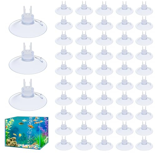 DOPENSPI Lot de 50 ventouses d'aquarium - 25 mm - Transparent - Avec support de tuyau - Pour ligne aérienne de 5 mm et 6 mm