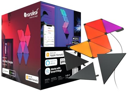 Nanoleaf Shapes Ultra Black Triangle Starter Kit, 9 Smarten Dreieckigen LED Panels RGBW - Modulare WLAN 16 Mio Farben Wandleuchte, Musik & Bildschirm Sync, Funktioniert mit Alexa Google Apple