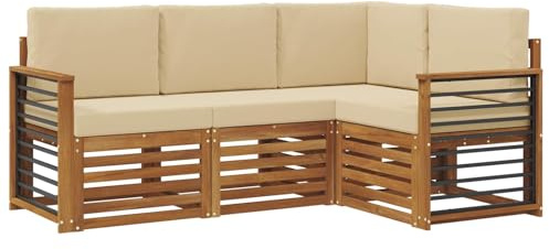 vidaXL Sofagarnituren 4 pcs Natur und Beige Massivholz Akazie, Outdoor Sofa, modernes Möbel, robuster Terrassen-Lounge, Garten, Sitzgelegenheit für Wohnzimmer-Set