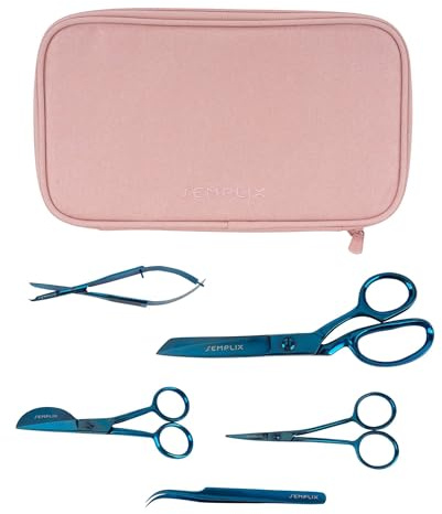 Semplix Scheren-Set mit gepolsterter Aufbewahrungstasche – Näh- & Stickscheren Set mit Schneiderschere, Fadenschere, Präzisionsschere & Pinzette (Rose)