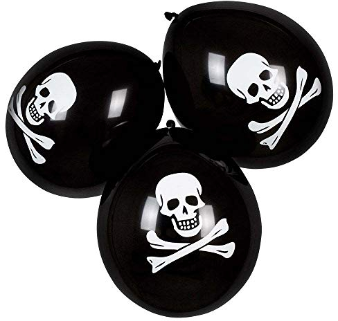 Boland 74164 - Latexballons Piraten, 6 Stück, Größe ca. 23 cm, Schwarz-Weiß, Totenkopf, Knochen, Seeräuber, Luftballons, Geburtstag, Gartenparty, Mottoparty, Hängedekoration, Karneval