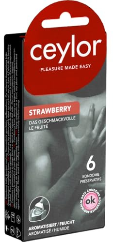 Ceylor Strawberry 6 Kondome mit Erdbeer-Gleitcreme, verpackt im hygienischenDösli, einfach zu öffnen, schnelleres Überziehen, Premium-Qualität aus der Schweiz