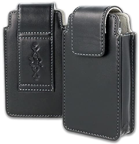 XiRRiX Leder Handy Gürteltasche für Seniorenhandy - Tasche kompatibel mit Doro 2414 5030 / artfone cs182 / Emporia Pure V25 Euphoria V50 / C151 / Nokia 105 2017/110 2019 - schwarz