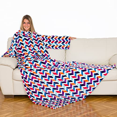 Kanguru Kuscheldecke mit ärmeln, Sofa Decke zum anziehen 210x140 cm, mit zentrale Tasche, weiche Flannel mikrofaser, tv tagesdecke, fleecedecke, tragbare und Oversize Mehrfarbig