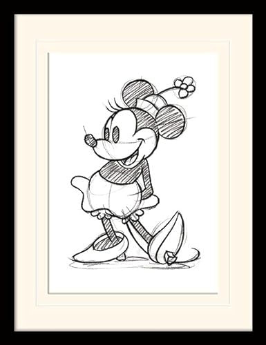 Pyramid International MP11130P-PL Minnie Mouse Sketched - Single Gerahmter Kunstdruck mit Passepartout, 16 x 12 inches