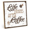 TypeStoff Holzschild mit Spruch - Life begins after coffee - Vintage Schild als Geschenk und Dekoration - HS-00074