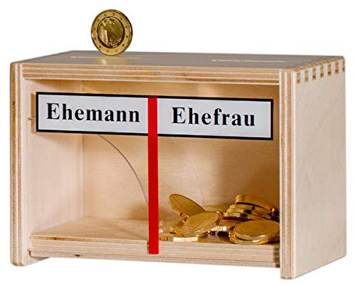 Ehespardose zur Hochzeit | Braun | Geld rutscht Immer zur Ehefrau | Lustiges Sparschwein für das Ehepaar I Originelles Geldgeschenk Hochzeitsgeschenk für das Brautpaar | Hochzeitskasse