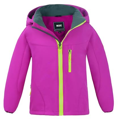 M2C Girls Hooded Waterproof Windbreaker Fleece Lined Softshell Jacket 7-8 Rose