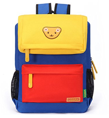 Willikiva Cute Bear Kids School Backpack for Children Elementary School Bags Girls Boys Bookbags (Yellow/Orange/Azure, Medium)