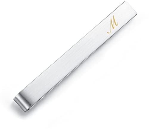 HONEY BEAR 5.4cm Herren Briefe Initialen Krawattennadel Krawattenklammer für Normale Krawatte Edelstahl Tie Clip,Gebürstetes Silber (M)