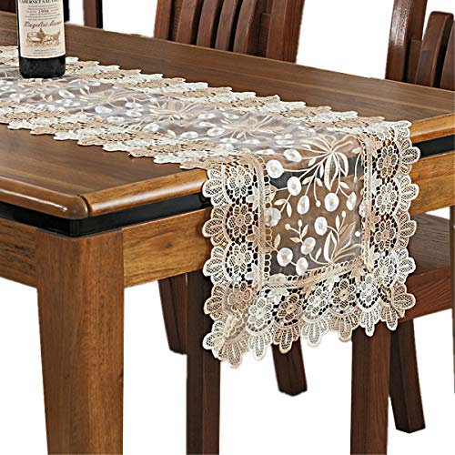 Lace Floral Stickerei Tischläufer, Polyester Rechteck Transparent Dresser Schal für Home Dining Room Tabletop Dekoration, 40 x 90 cm, Beige