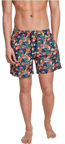 URBAN CLASSICS Bañador Hombre Bermudas Cortos, Shorts de Baño para Natación, Secado Rápido para Vacaciones, Color: nero/tropical, Talla: 5XL