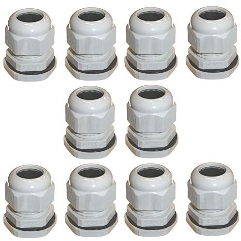 10pk M32 32mm TRS Stuffing Compression Glands for 14-21mm Cable Grey, Waterproof IP68 with Locknut and Washer