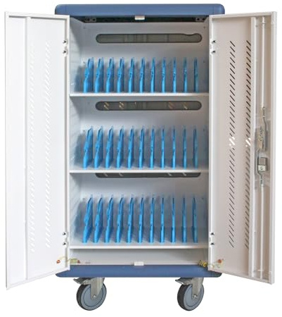 Techly Professional 108705 Carrello Stazione di Ricarica Ventilato 30 Notebook o Smartphone Bianco/Blu Bianco/Blu