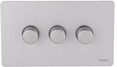 Schneider Electric Ultimate Screwless Flat Plate - 3 Gang 2 Way LED Dimmer Light Switch, 75W/VA, GU6432LPN, Pearl Nickel