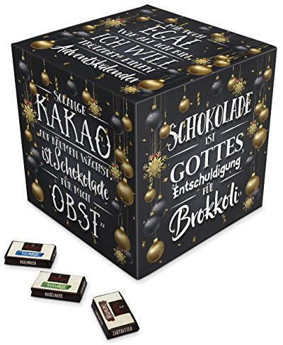 printplanet® Würfel Adventskalender als Sprüchekalender mit Schokolade gefüllt - Bedruckt mit witzigem Spruch auf jeder Seite - zum Hinstellen - Farbe schwarz