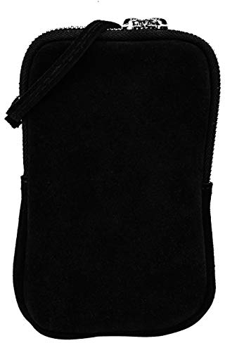 SH Leder Damen Echtleder Handytasche Umhängetasche Geldbörse Multifunktion Beutel Mini Bote Abnehmbar Verstellbar Schultergurt Handy bis 6,8 Zoll 11x18cm Jana G269 (Schwarz Wildleder)