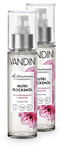 VANDINI Nutri Trockenöl Spray mit Pfingstrosenblüte & Arganöl - Bodyöl Damen für trockene Haut - veganes Bodyöl ohne Silikone, Parabene & Mineralöl - Bodyöl für Frauen (2x 100 ml)