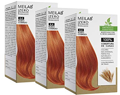 MEILAB | Permanente Haarfarbe ohne Ammoniak - 3er Pack - Kupfer Hellblonde Haartönung #8-4