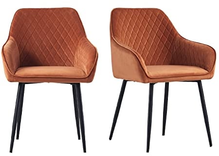 JYMTOM Esszimmerstühle 2er Set Küchenstühle Polsterstühle modernes Design Stühle mit Armlehne, Sitzfläche aus Samt, Gestell aus Metall, für Wohnzimmer, Schlafzimmer und Küche(2,Orange)
