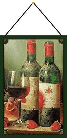 Targa in metallo con cordoncino, 30 x 20 cm, targa vintage – bottiglie di vino rosso – emma in lamiera.