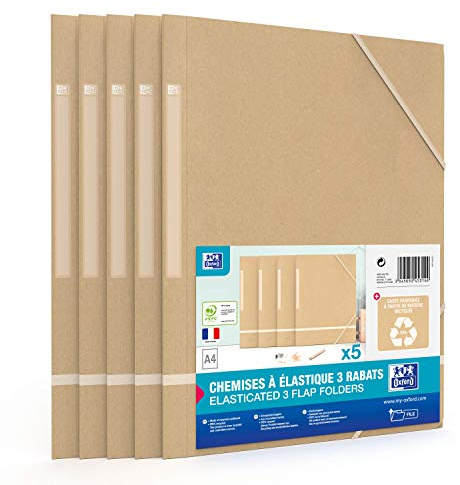 Oxford Ordner mit Gummizug, A4, Umschlag aus Recycling-Karte, Beige, 5 Stück