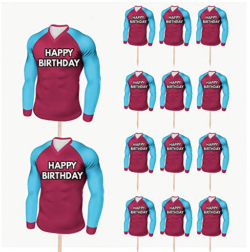 AK Giftshop Football Blue and Claret Shirt Birthday Cupcakes Cake Food Decorations Picks Toppers - (pack of 14)