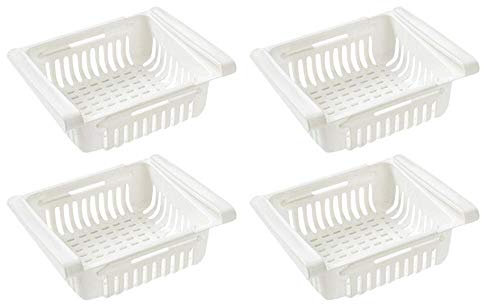 Organizadores de nevera, frigorífico de despensa, organizador de cocina ajustable, estante de almacenamiento para frigorífico y congelador (4 unidades), color blanco