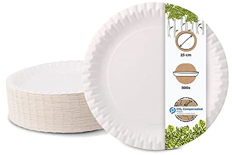 BIOZOYG Plato de cartón blanco redondo Ø23 cm I Plato de fibra virgen para papas fritas, pasteles, currywurst, etc. I reciclable - ecológico - biodegradable I Plato de cartón I 500 unidades
