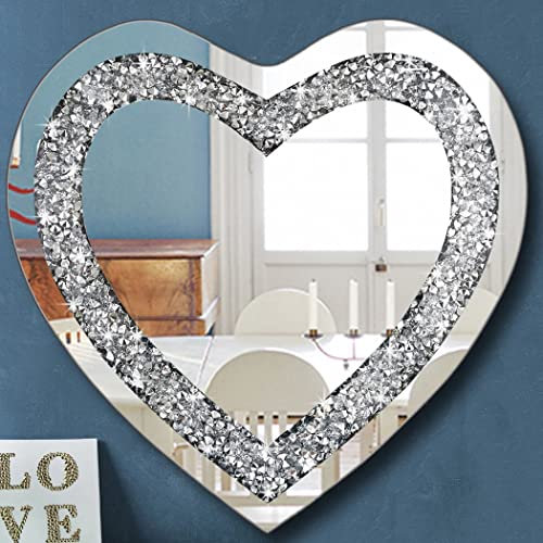 DMDFIRST Espejo Plateado con Forma de corazón de Cristal aplastado para decoración de Pared, Espejo sin Marco, decoración de Diamante acrílico, 24 x 24 Pulgadas