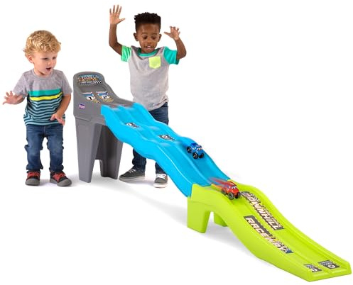 Simplay3 Fast Track Downhill Raceway, Dual Racetrack for Kids Cars for Toddlers, 2 Toy Race Cars Included, Made in USA